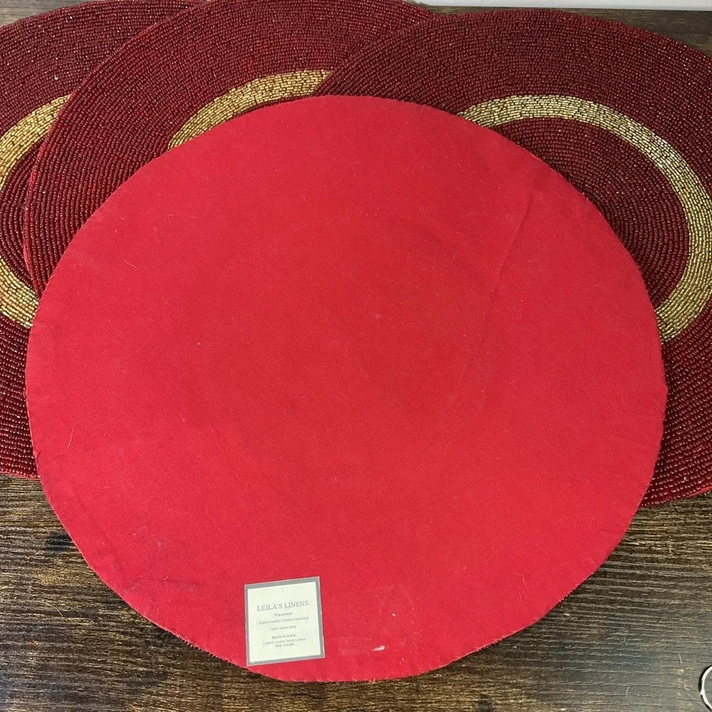 Red &‎ Gold Glass Beaded Chargers Placemats 14